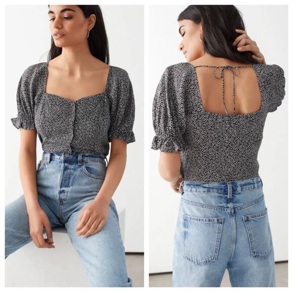 & Other Stories Tops - Other Stories Top Women Small EU 36 Coquette Black Ditzy Floral Milkmaid Cottage